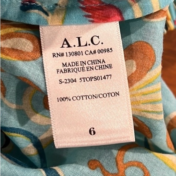 A.L.C Capri top grotto multi aqua floral blouse size 6 - Picture 9 of 10